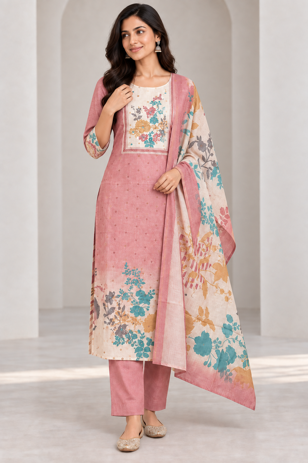 Peachmode Dusty Rose Viscose Blend Embroidered Salwar Suit - Image 5