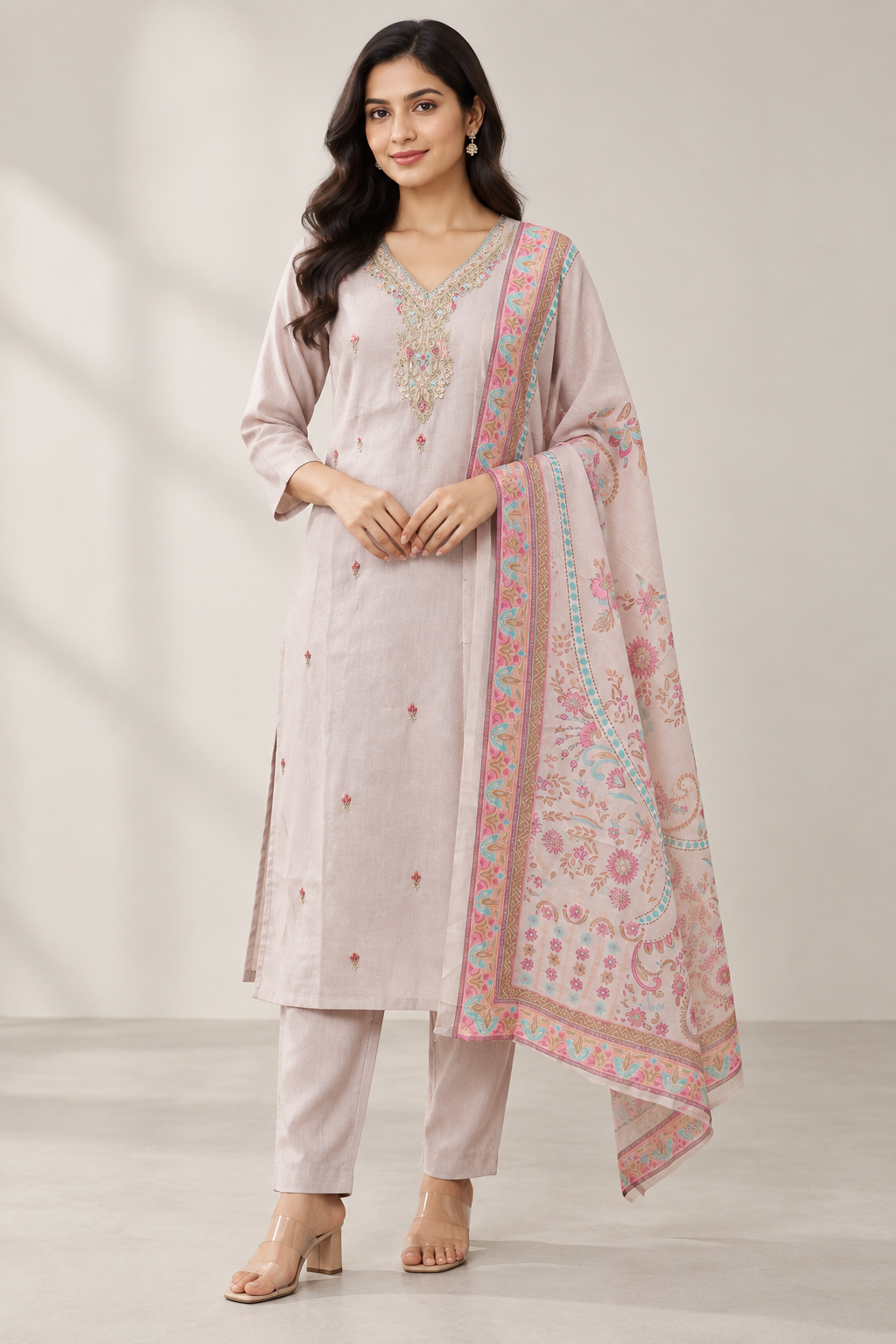 Peachmode Mauve Embroidered Salwar Suit - Image 1