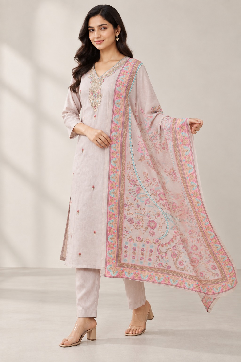Peachmode Mauve Embroidered Salwar Suit - Image 3