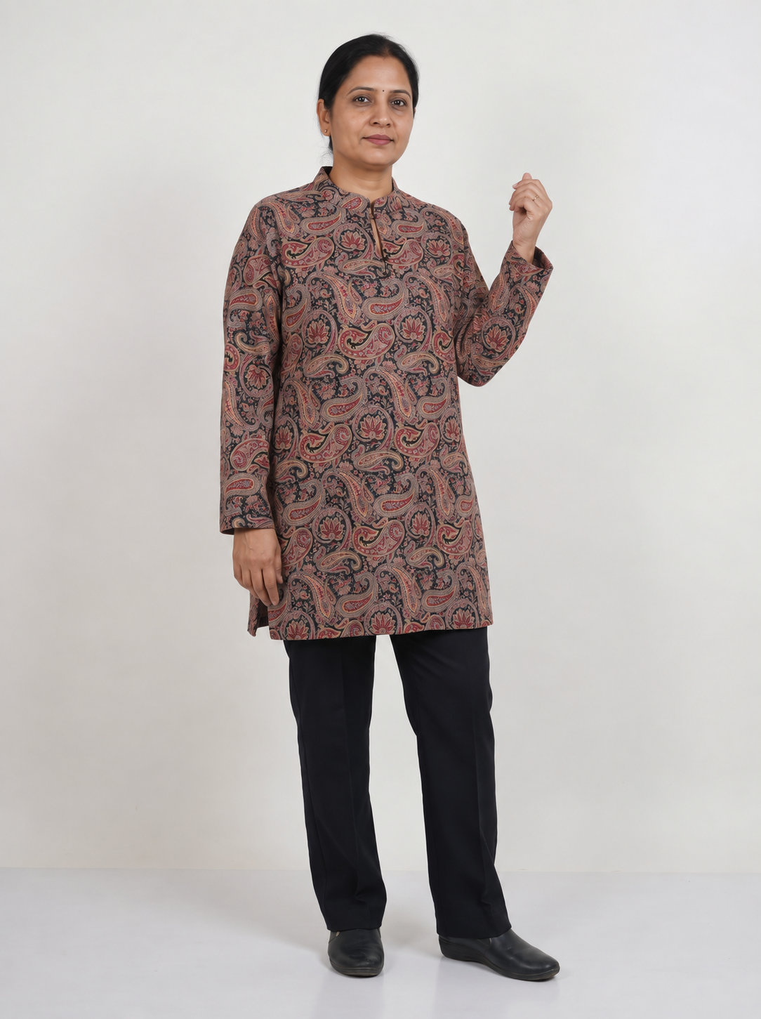 Peachmode Brown Woolen Paisley Printed Kurti - Image 5