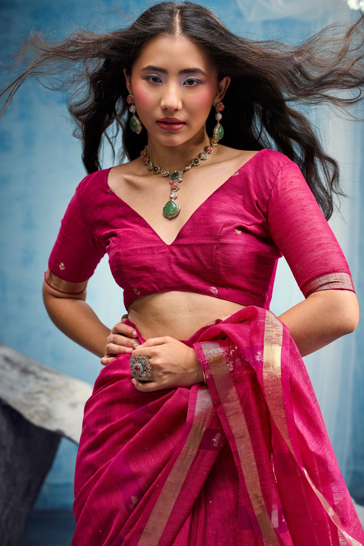 Peachmode Pink Pure Munga Silk Handloom Woven Saree - Image 2