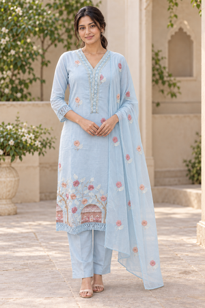 Peachmode Light Blue Embroidered Cotton Salwar Suit - Image 2