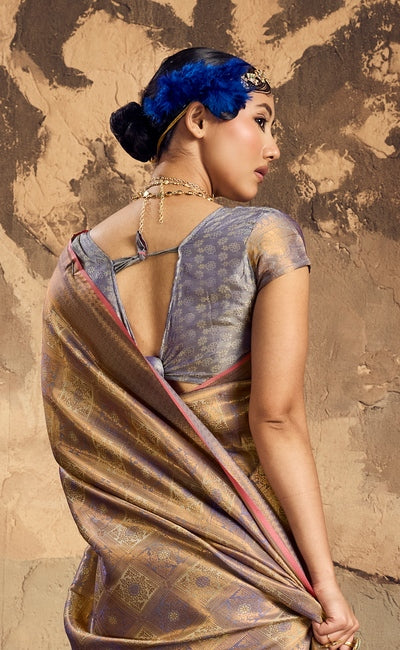 Peachmode Grey Handloom Silk Woven Saree - Image 2