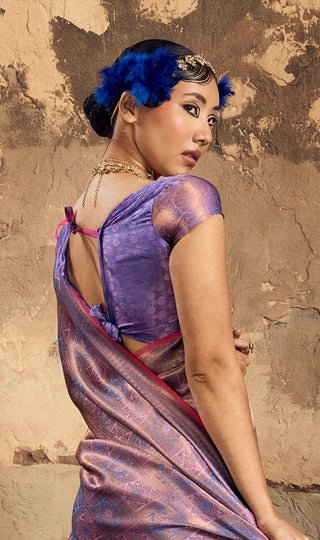 Peachmode Lavender Handloom Silk Woven Saree - Image 2