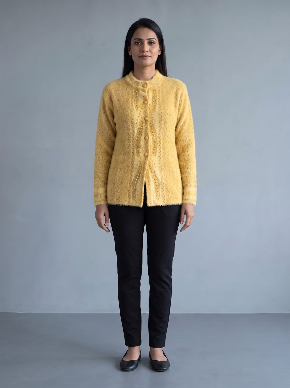 Peachmode Yellow Woolen Cardigan - Image 2