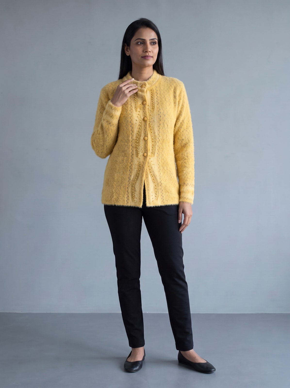 Peachmode Yellow Woolen Cardigan - Image 5