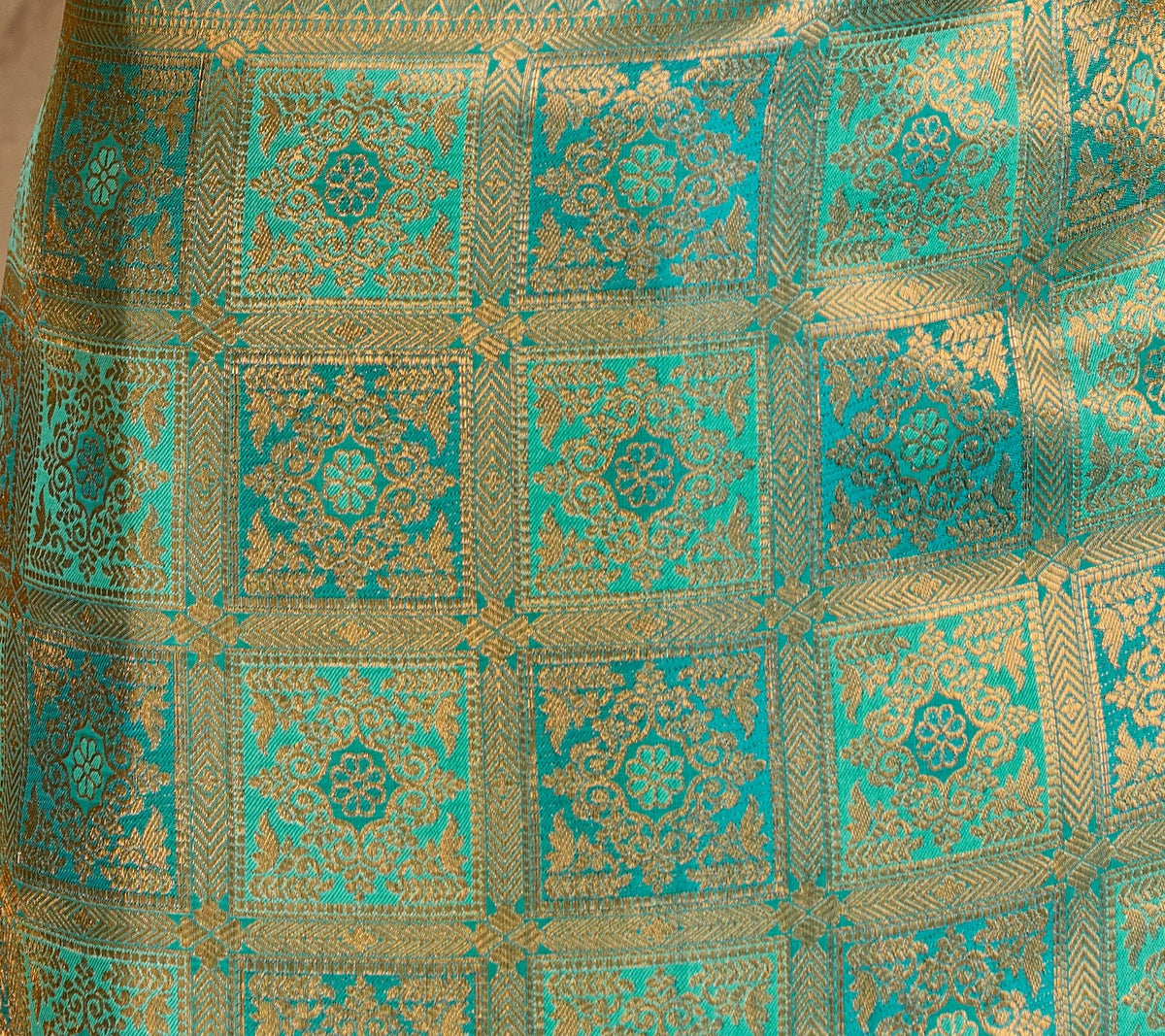 Peachmode Teal Handloom Silk Woven Saree - Image 5