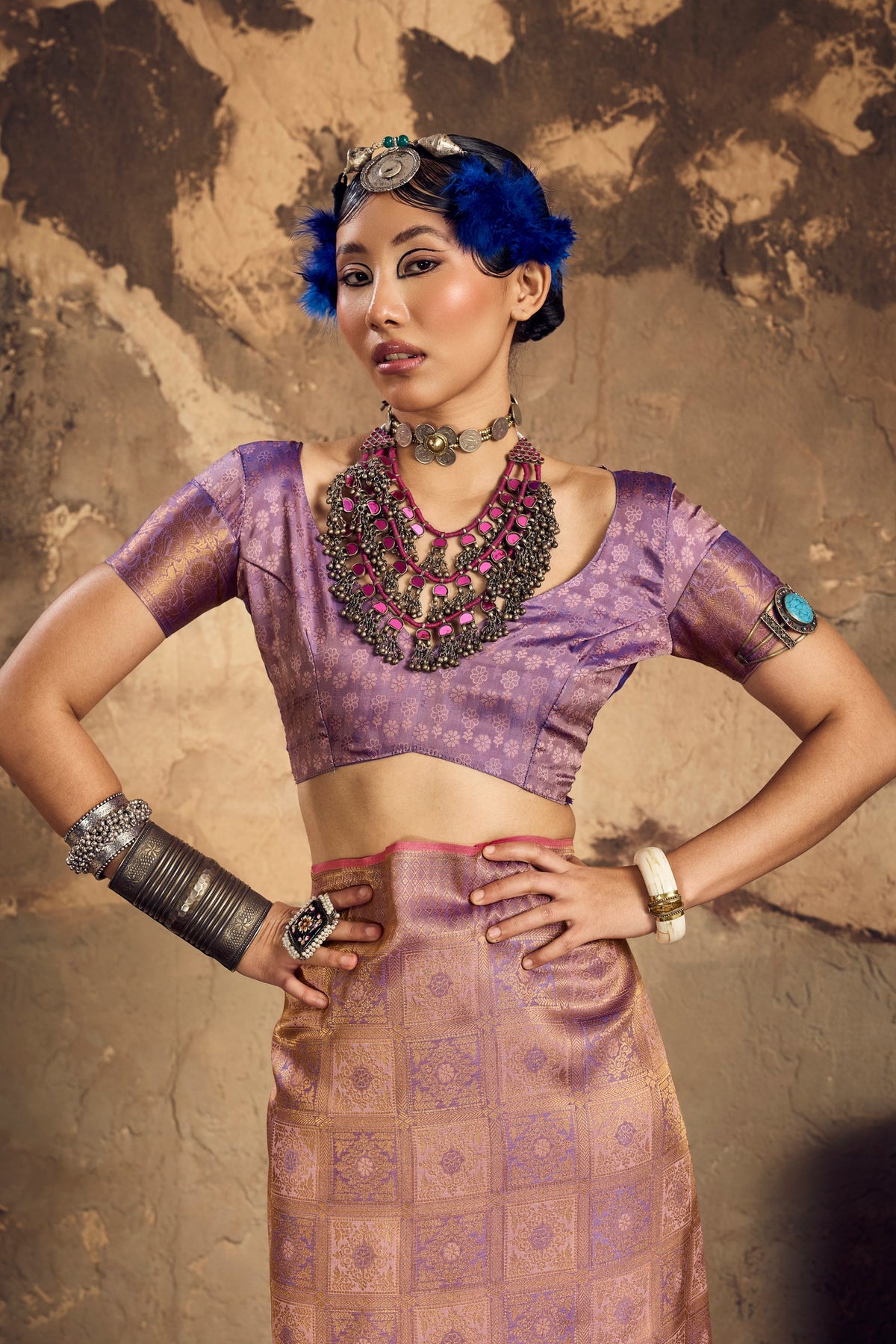 Peachmode Mauve Handloom Silk Woven Saree - Image 3