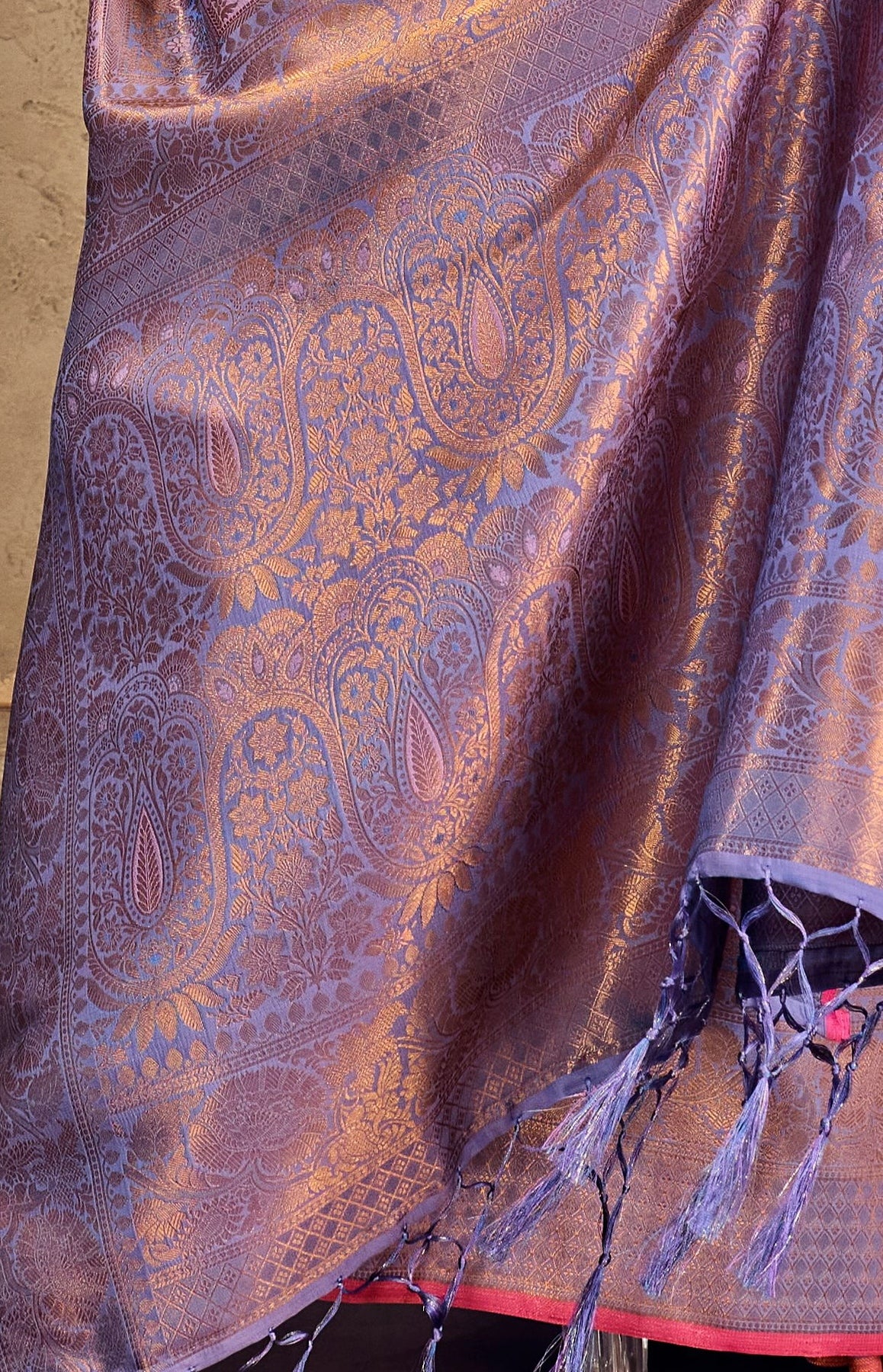 Peachmode Lavender Handloom Silk Woven Saree - Image 5