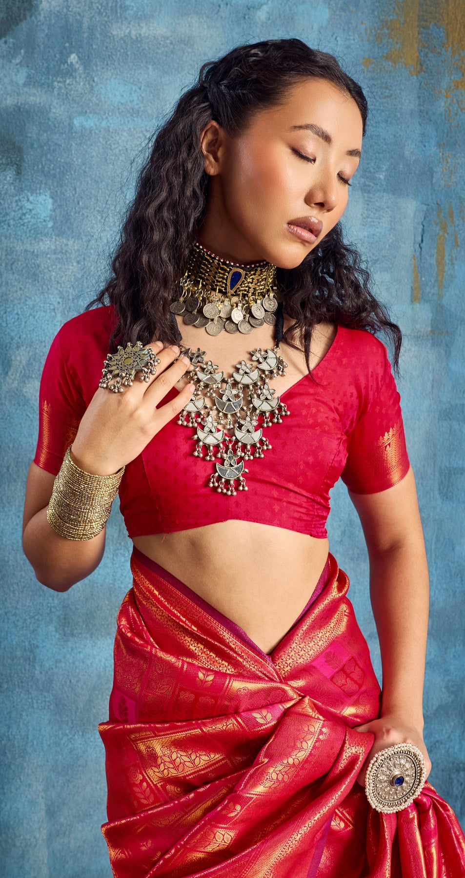 Peachmode Red Handloom Silk Woven Saree - Image 4