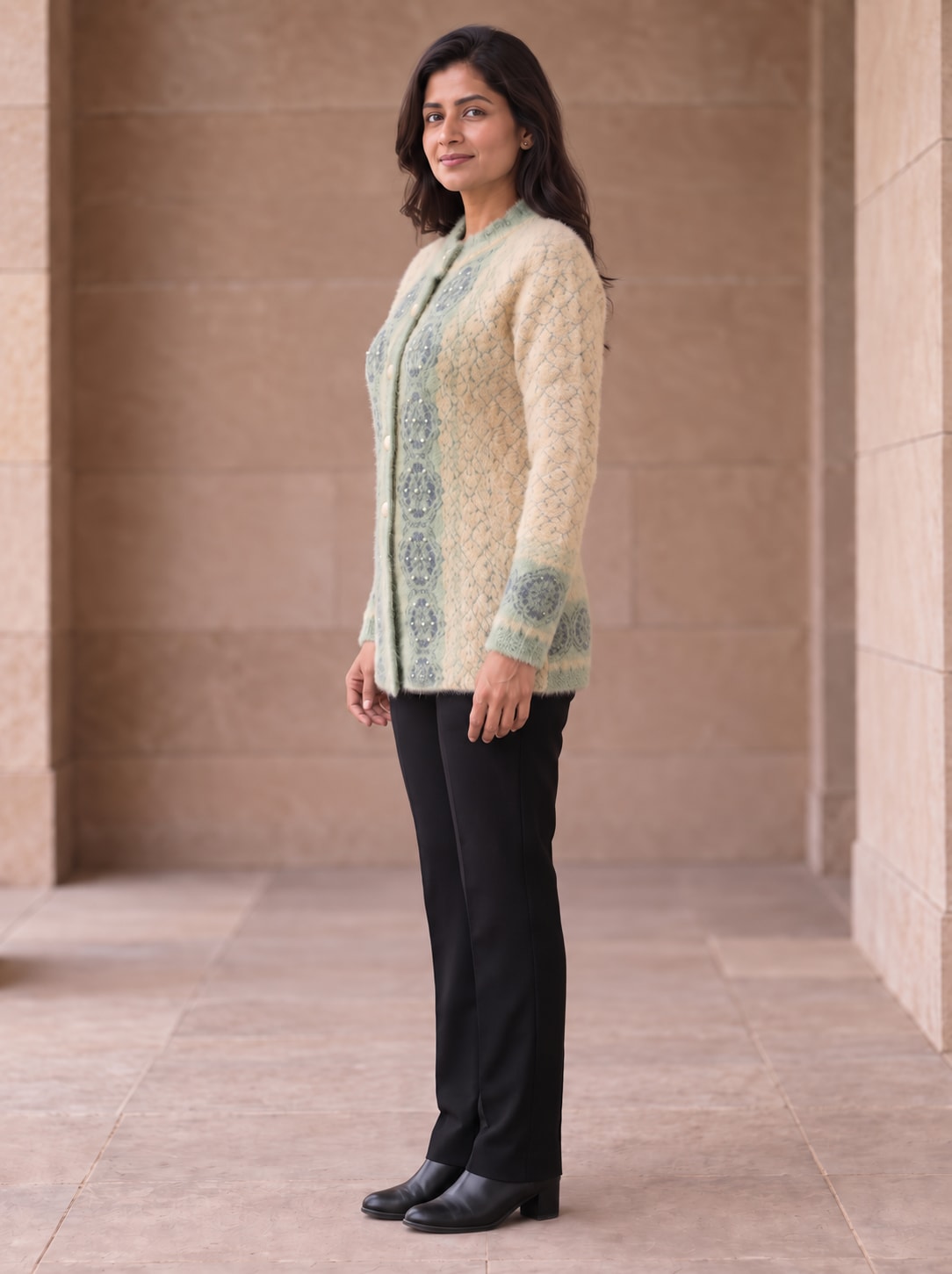 Peachmode Beige Woolen Cardigan - Image 3
