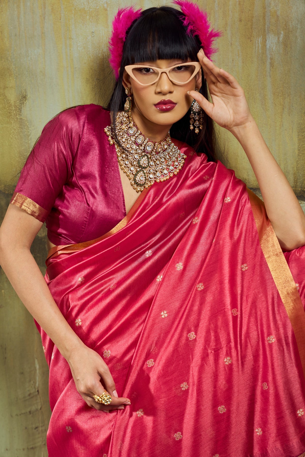 Peachmode Pink Handloom Silk Woven Saree - Image 4