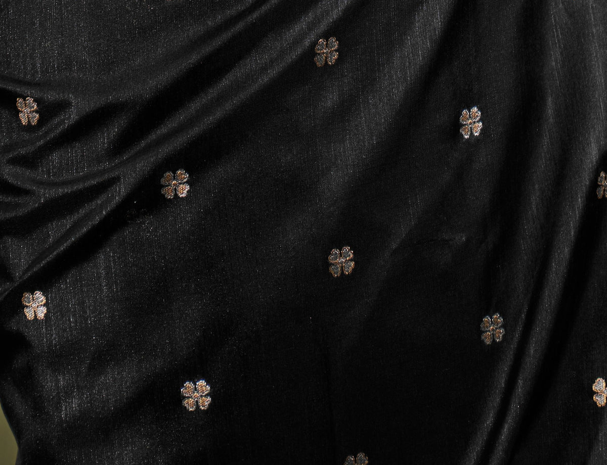 Peachmode Black Handloom Silk Woven Saree - Image 5