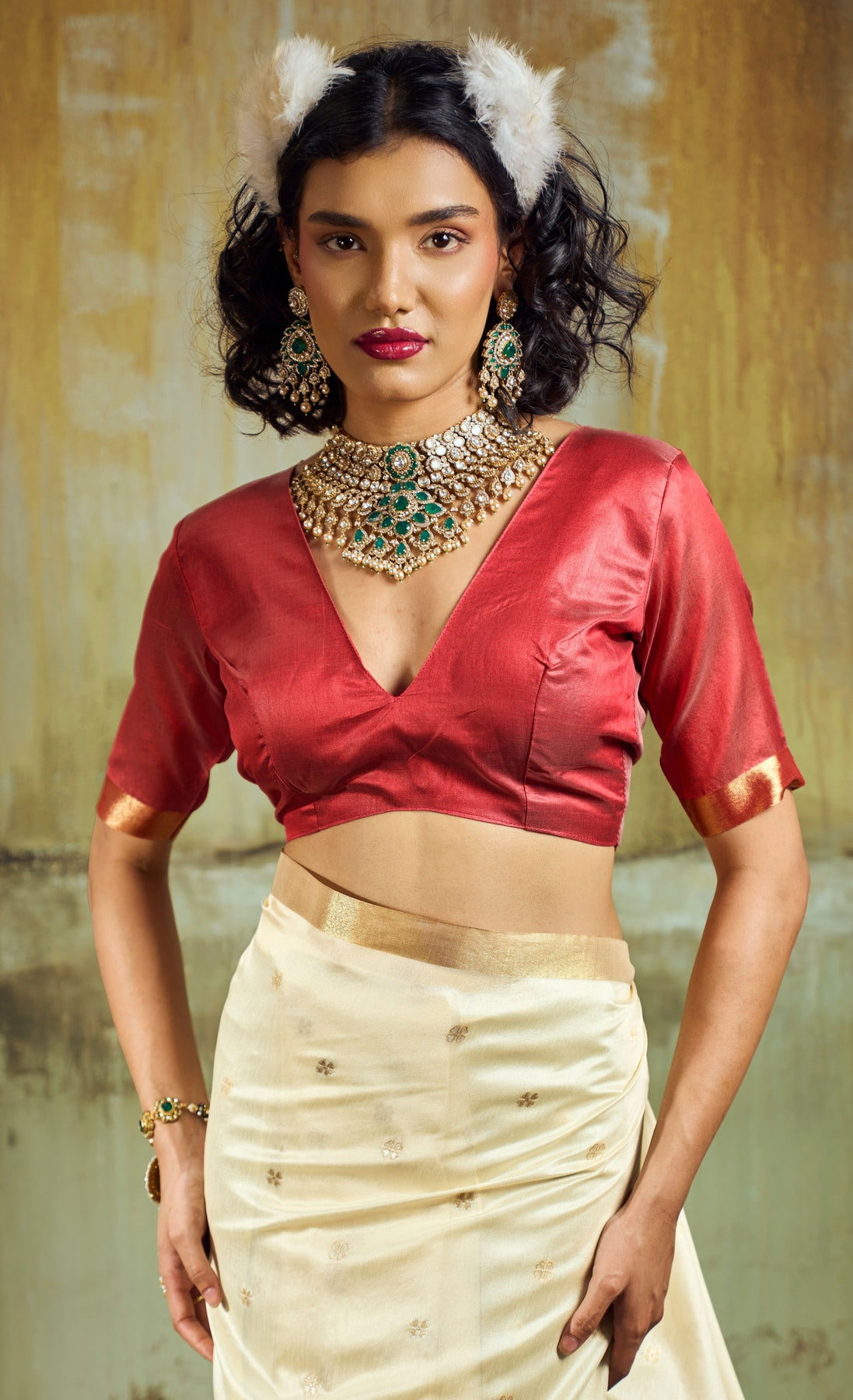 Peachmode Cream Handloom Silk Woven Saree - Image 3