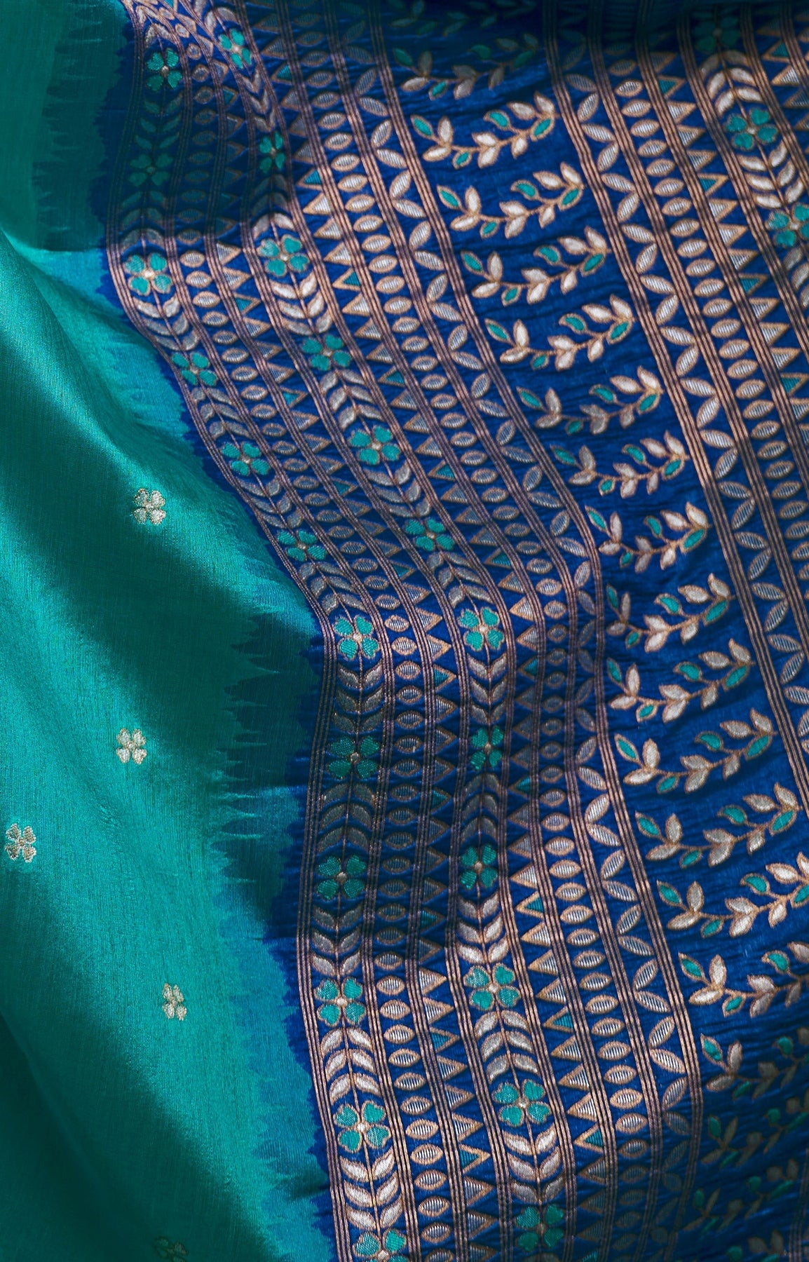 Peachmode Turquoise Handloom Silk Woven Saree - Image 4