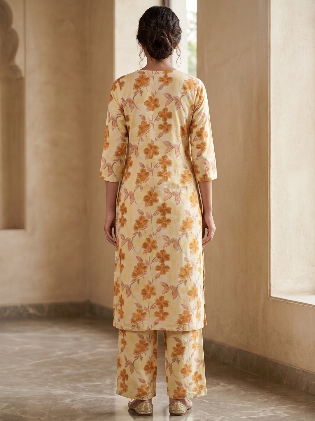 Peachmode Cream Cotton Floral Printed Co-ord Set - Image 2