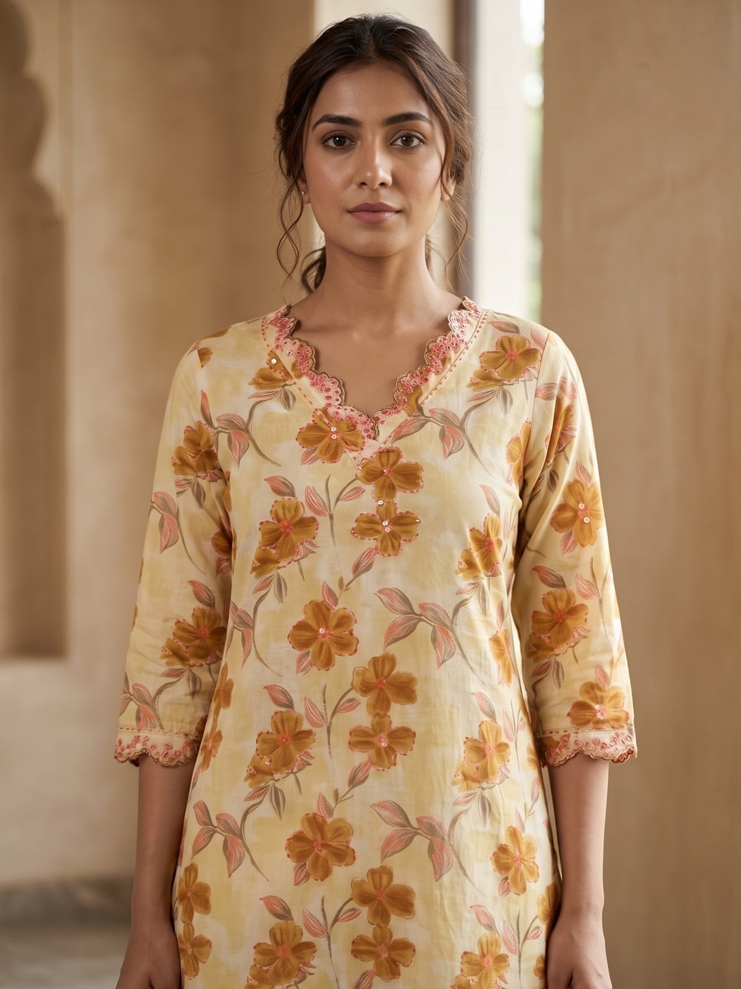 Peachmode Cream Cotton Floral Printed Co-ord Set - Image 4