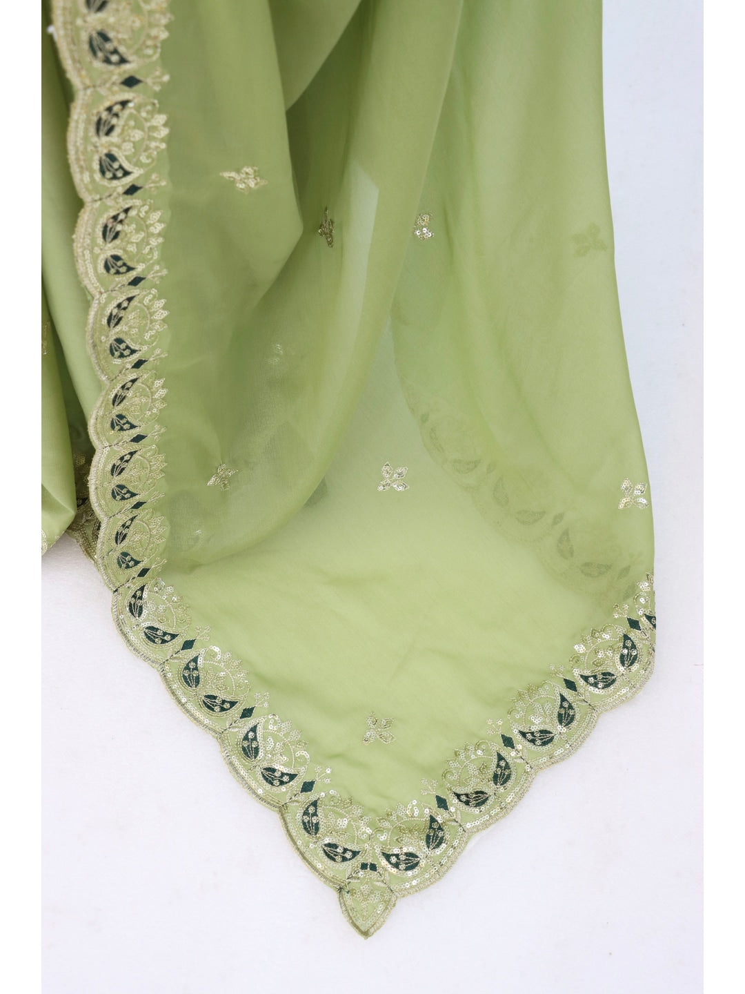 Peachmode Light Green Embroidered Georgette Silk Saree - Image 2