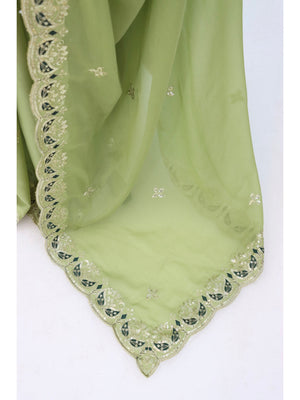 Peachmode Light Green Embroidered Georgette Silk Saree - Image 2