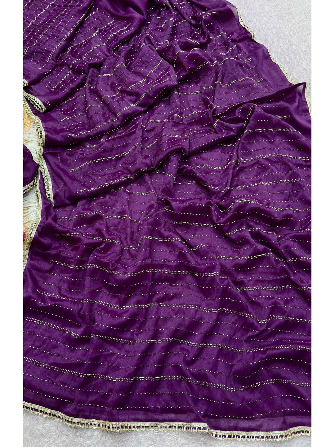 Peachmode Purple Beads Work Star Georgette Saree - Image 2