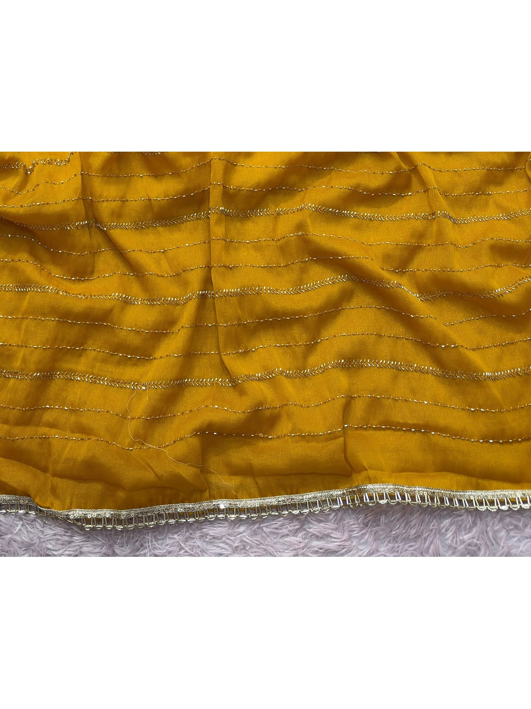 Peachmode Mustard Beads Work Star Georgette Saree - Image 5