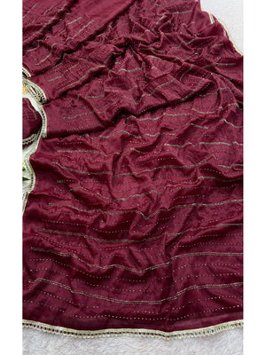Peachmode Maroon Beads Work Star Georgette Saree - Image 2