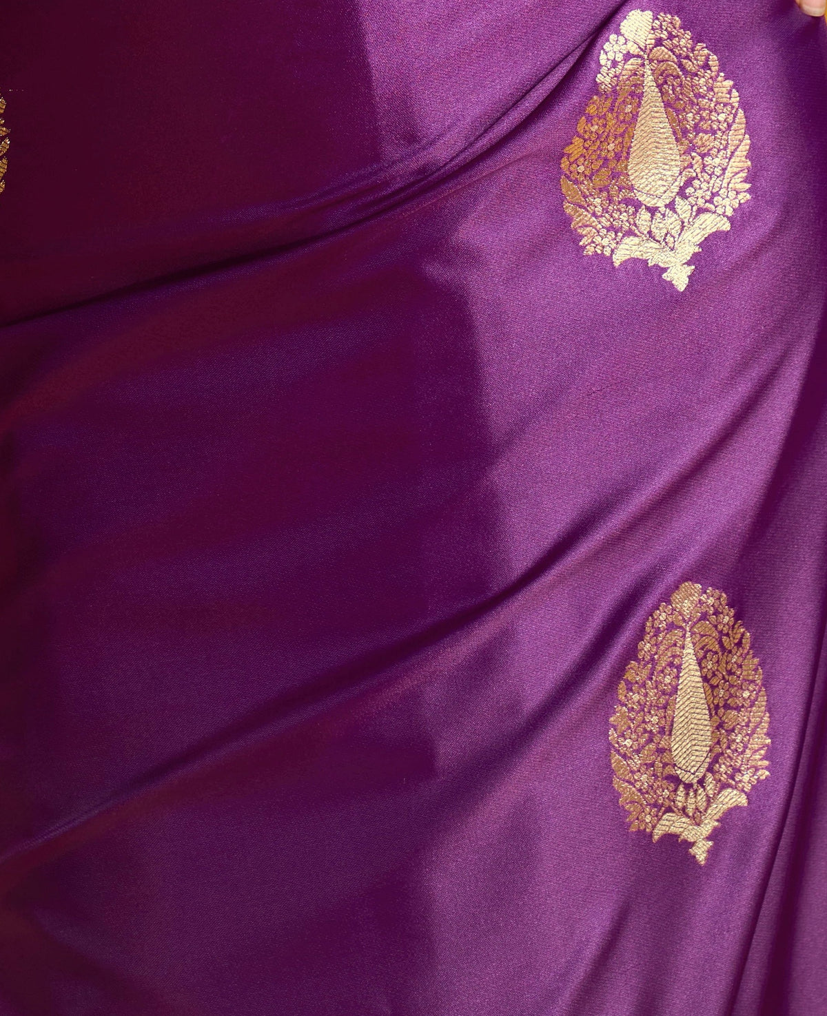 Peachmode Purple Satin Handloom Woven Saree - Image 5