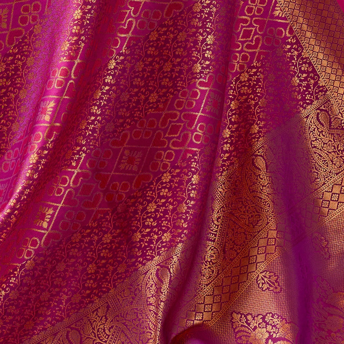 Peachmode Magenta Handloom Silk Woven Saree - Image 5