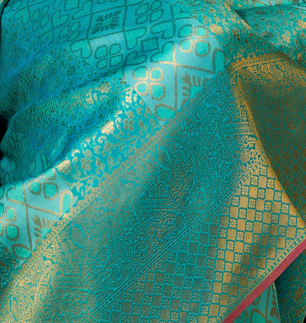 Peachmode Turquoise Handloom Silk Woven Saree - Image 5