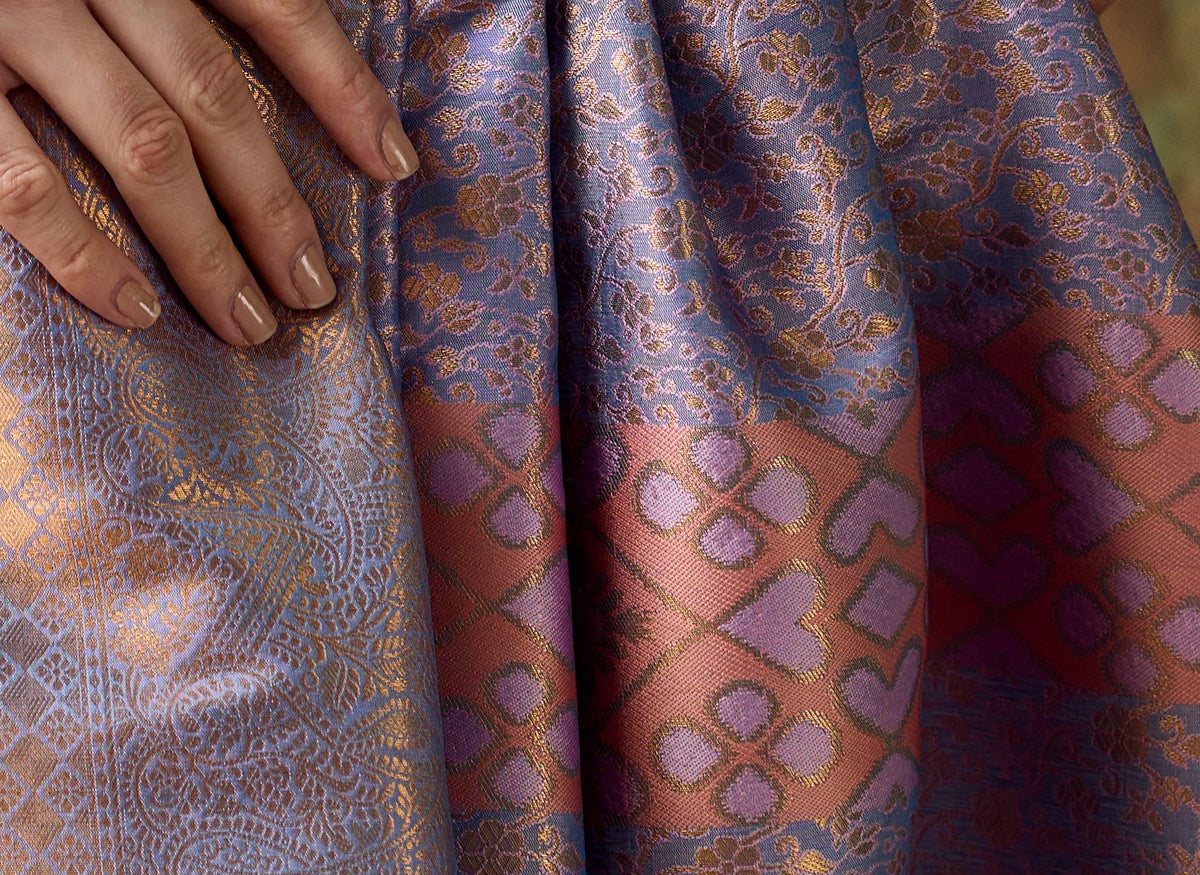 Peachmode Mauve Handloom Silk Woven Saree - Image 5