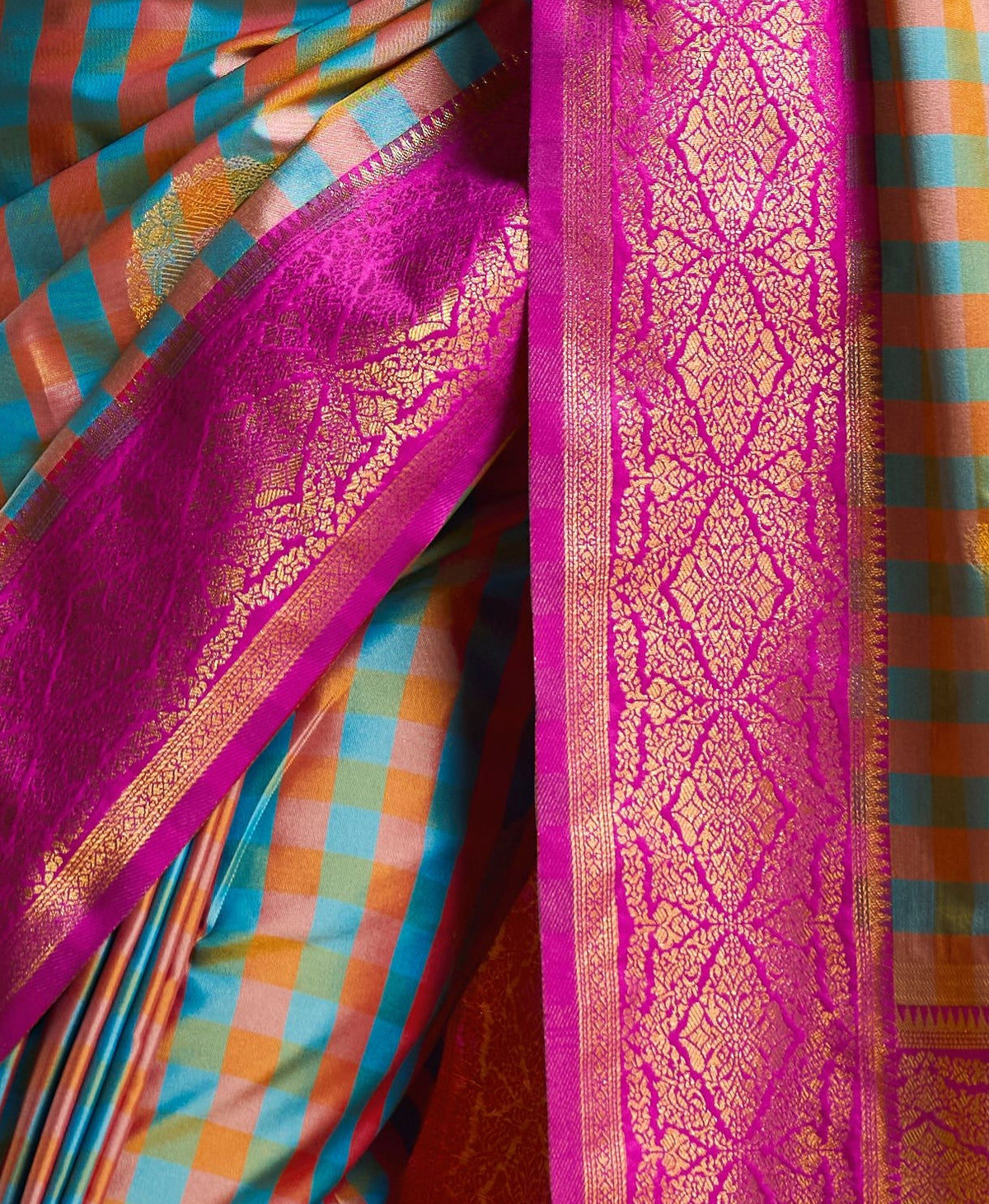 Peachmode Teal Pure Silk Handloom Woven Saree - Image 5