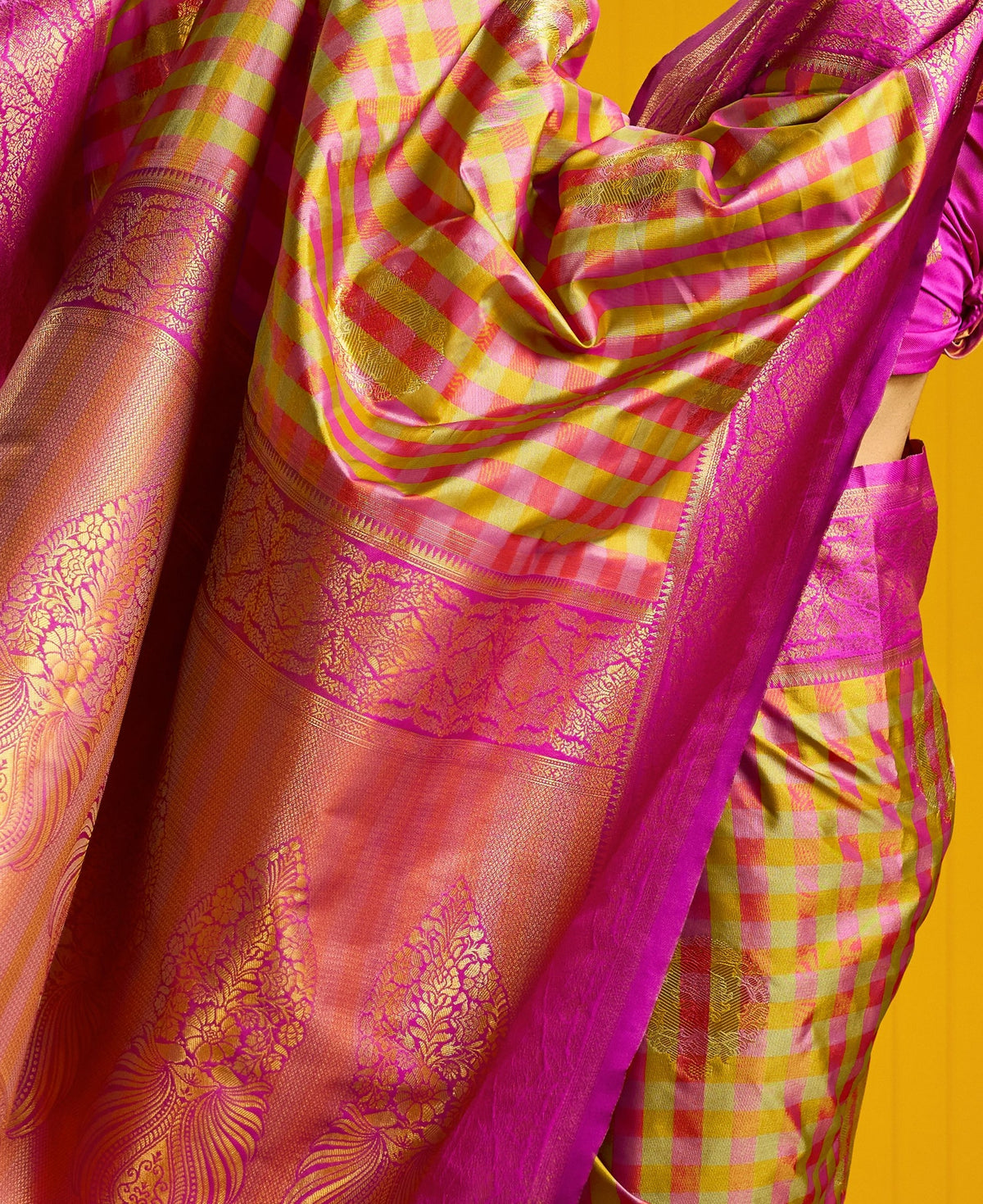Peachmode Mustard Pure Silk Handloom Woven Saree - Image 4