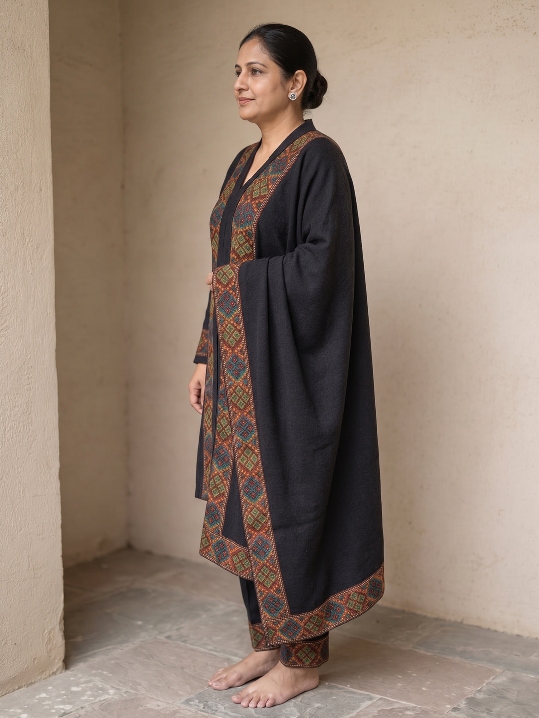 Peachmode Black Woolen Salwar Suit With Woven Border - Image 5