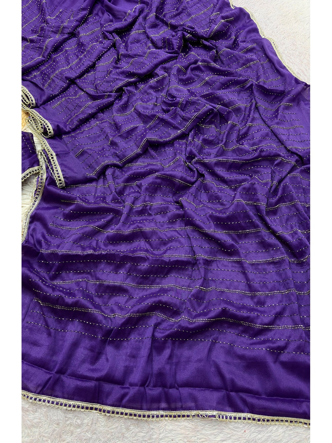 Peachmode Violet Beads Work Star Georgette Saree - Image 1