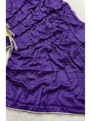 Peachmode Violet Beads Work Star Georgette Saree - Image 1