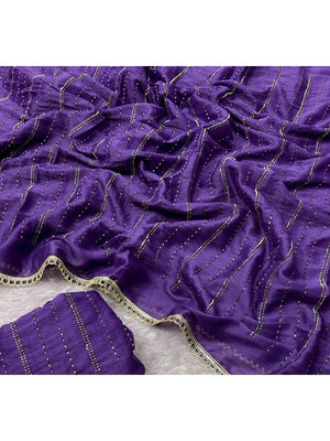 Peachmode Violet Beads Work Star Georgette Saree - Image 2