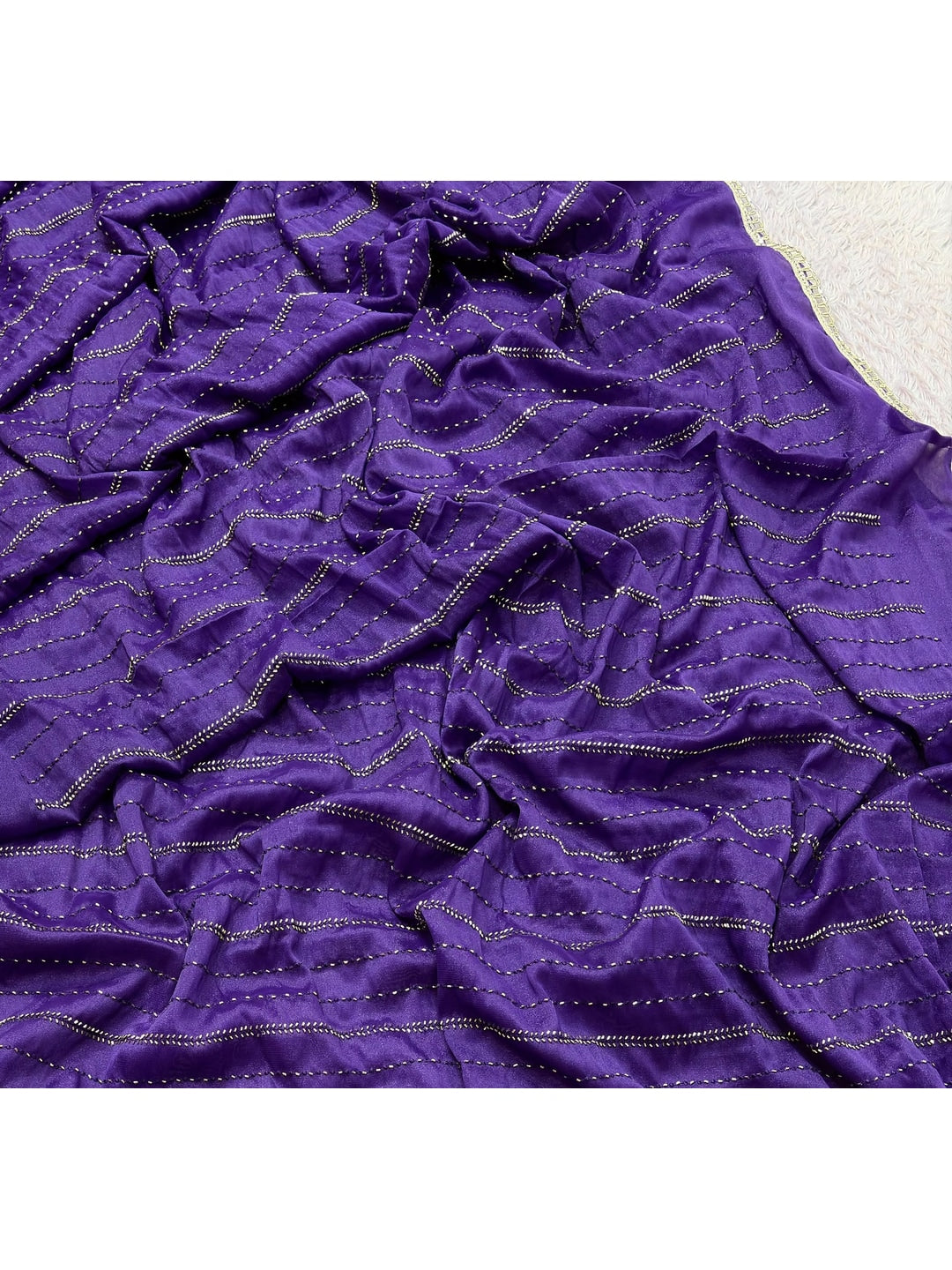 Peachmode Violet Beads Work Star Georgette Saree - Image 6