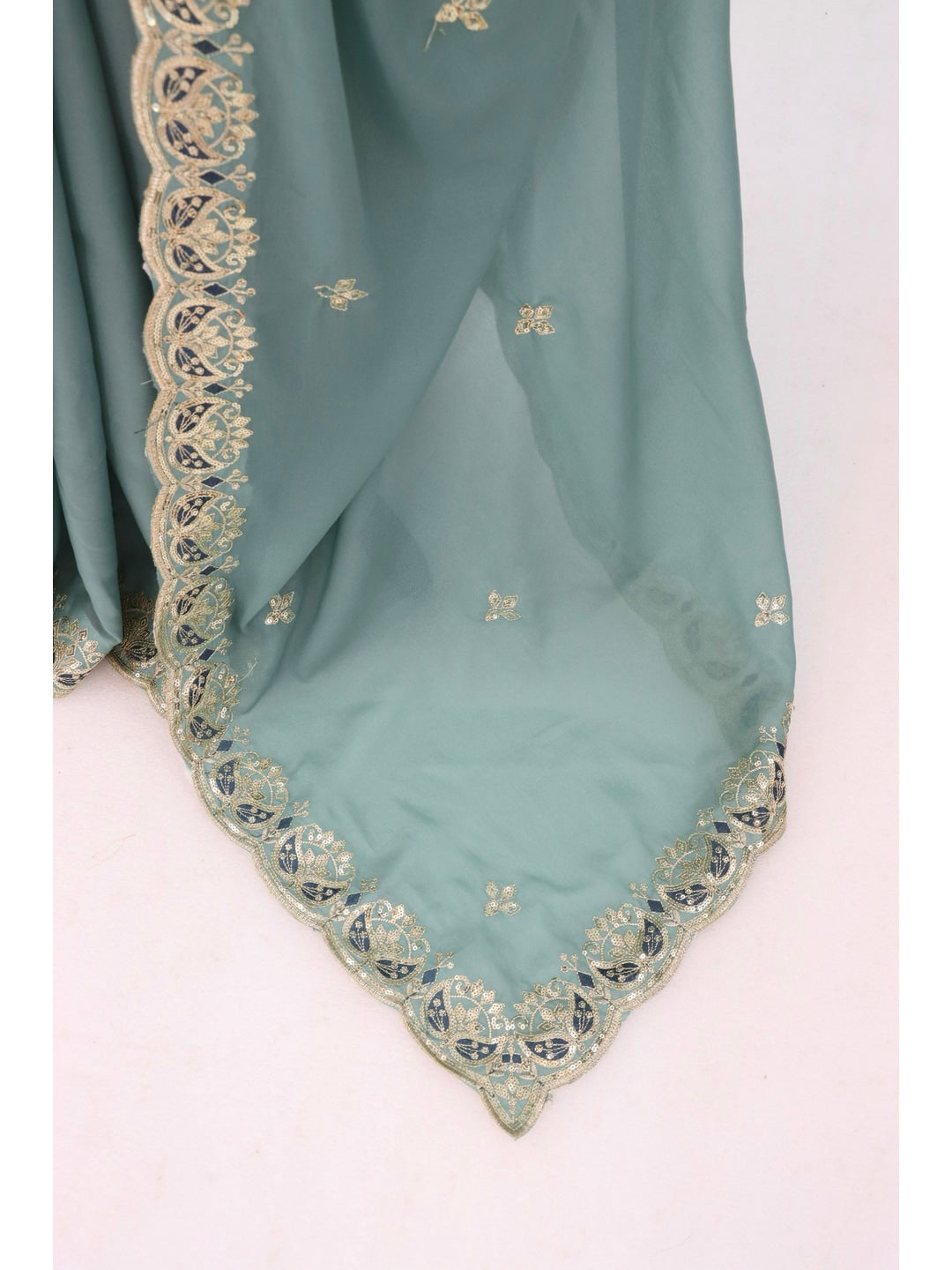 Peachmode Turquoise Embroidered Georgette Silk Saree - Image 2