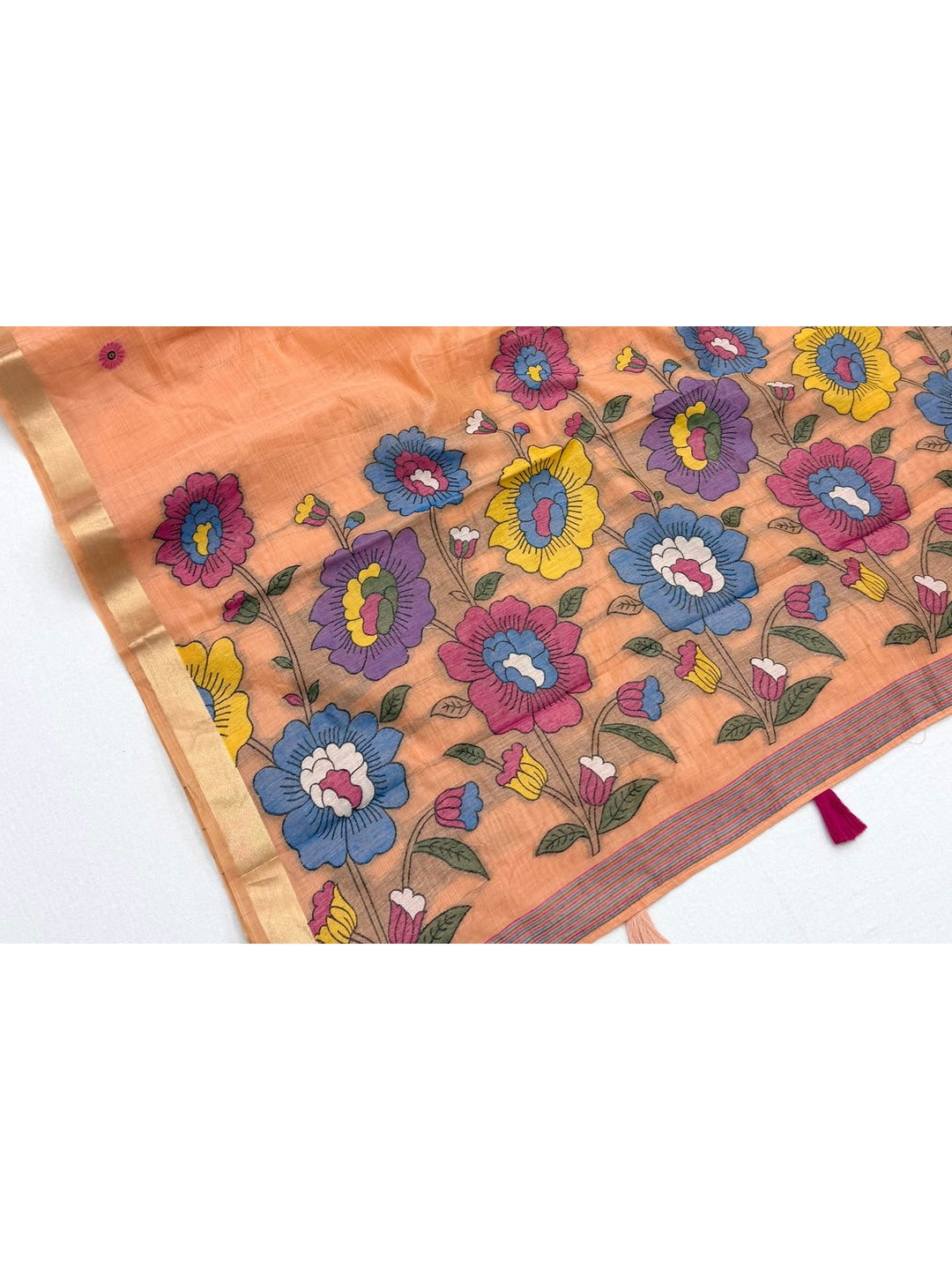 Peachmode Peach Woven Cotton Blend Saree - Image 3