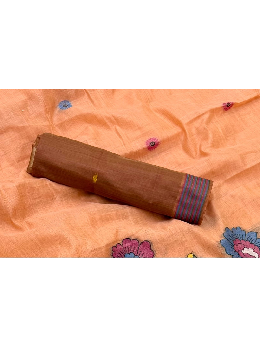 Peachmode Peach Woven Cotton Blend Saree - Image 5