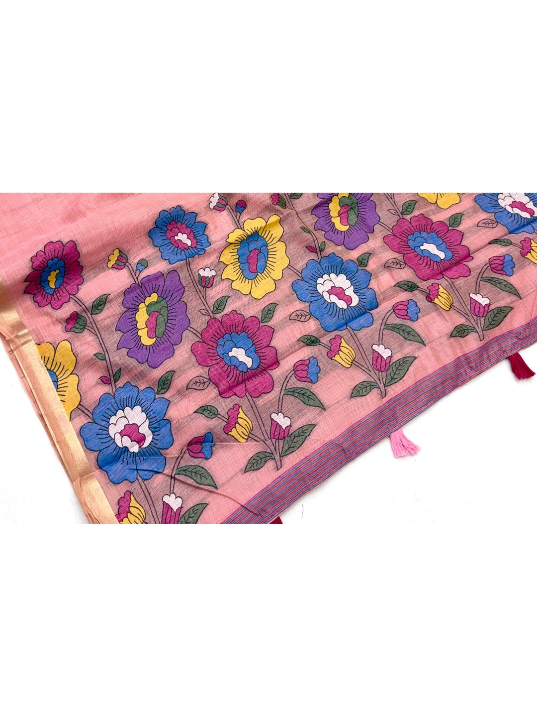 Peachmode Pink Woven Cotton Blend Saree - Image 3