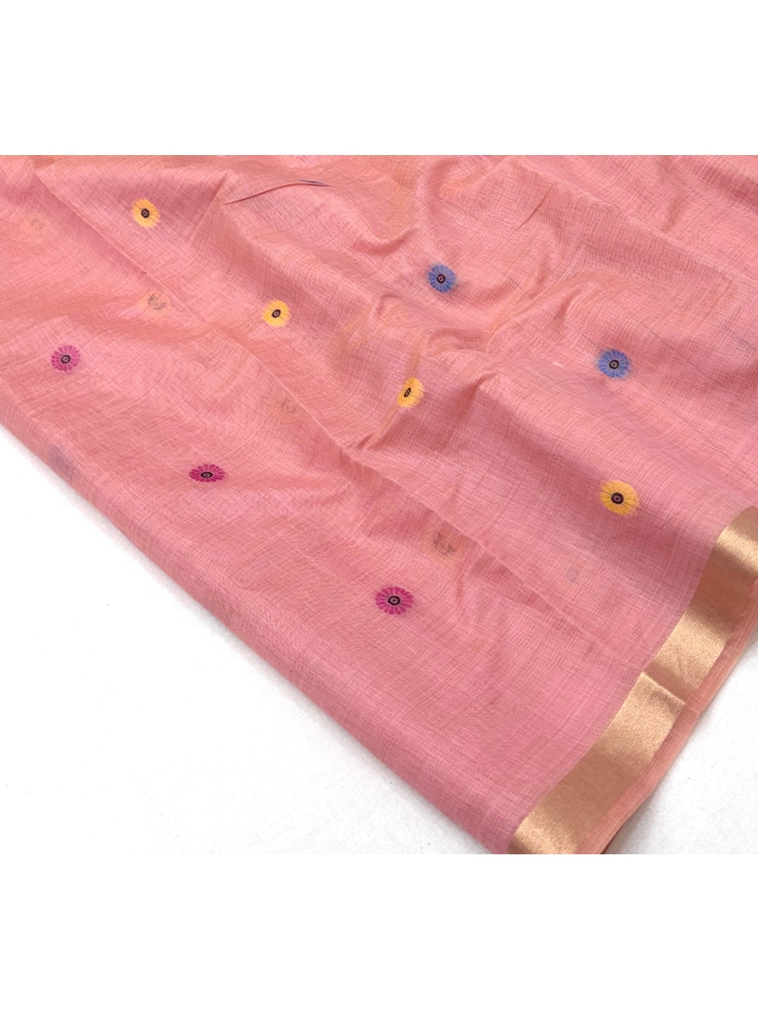 Peachmode Pink Woven Cotton Blend Saree - Image 6