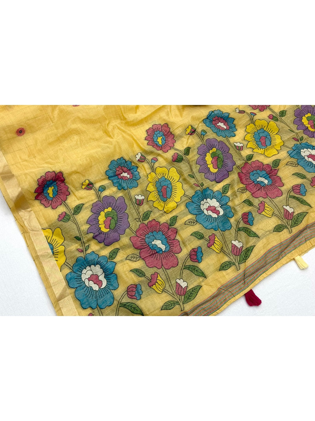 Peachmode Yellow Woven Cotton Blend Saree - Image 3