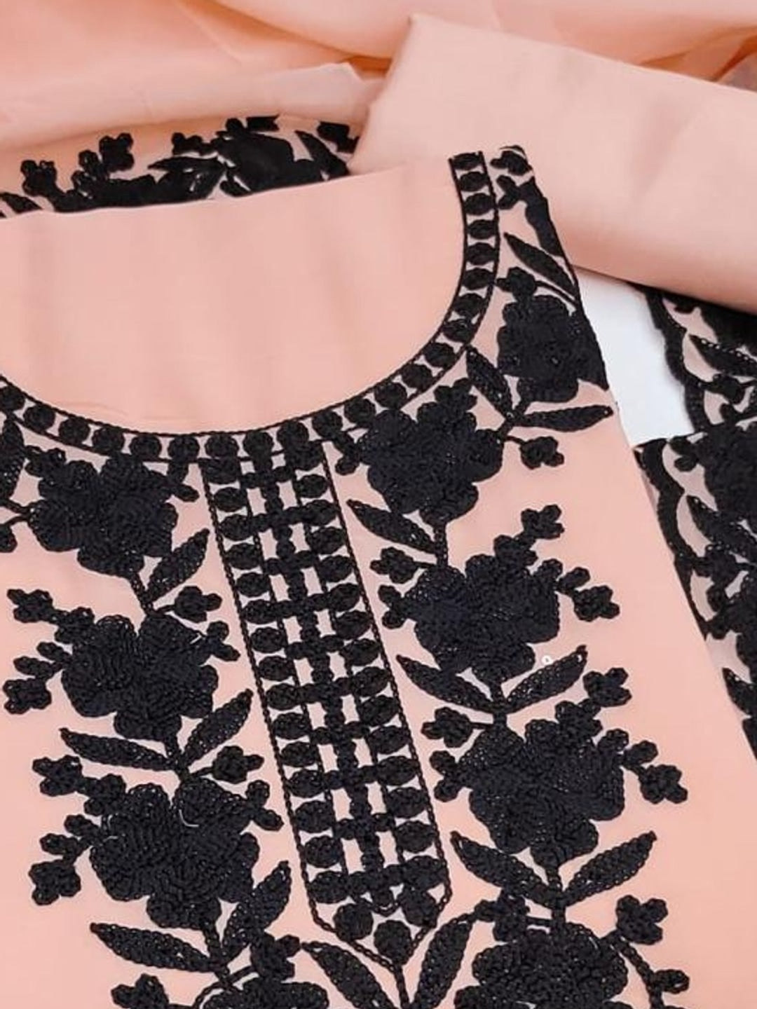 Peachmode Peach Thread Embroidered Georgette Dress Material - Image 5