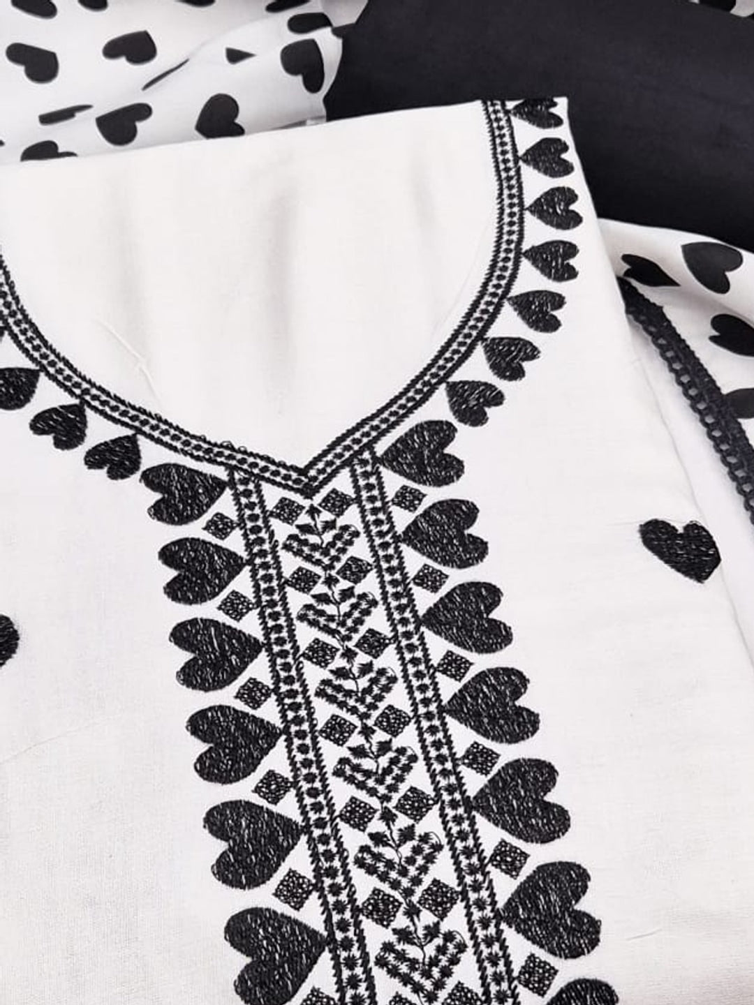 Peachmode White & Black Embroidered Rayon Dress Material - Image 5