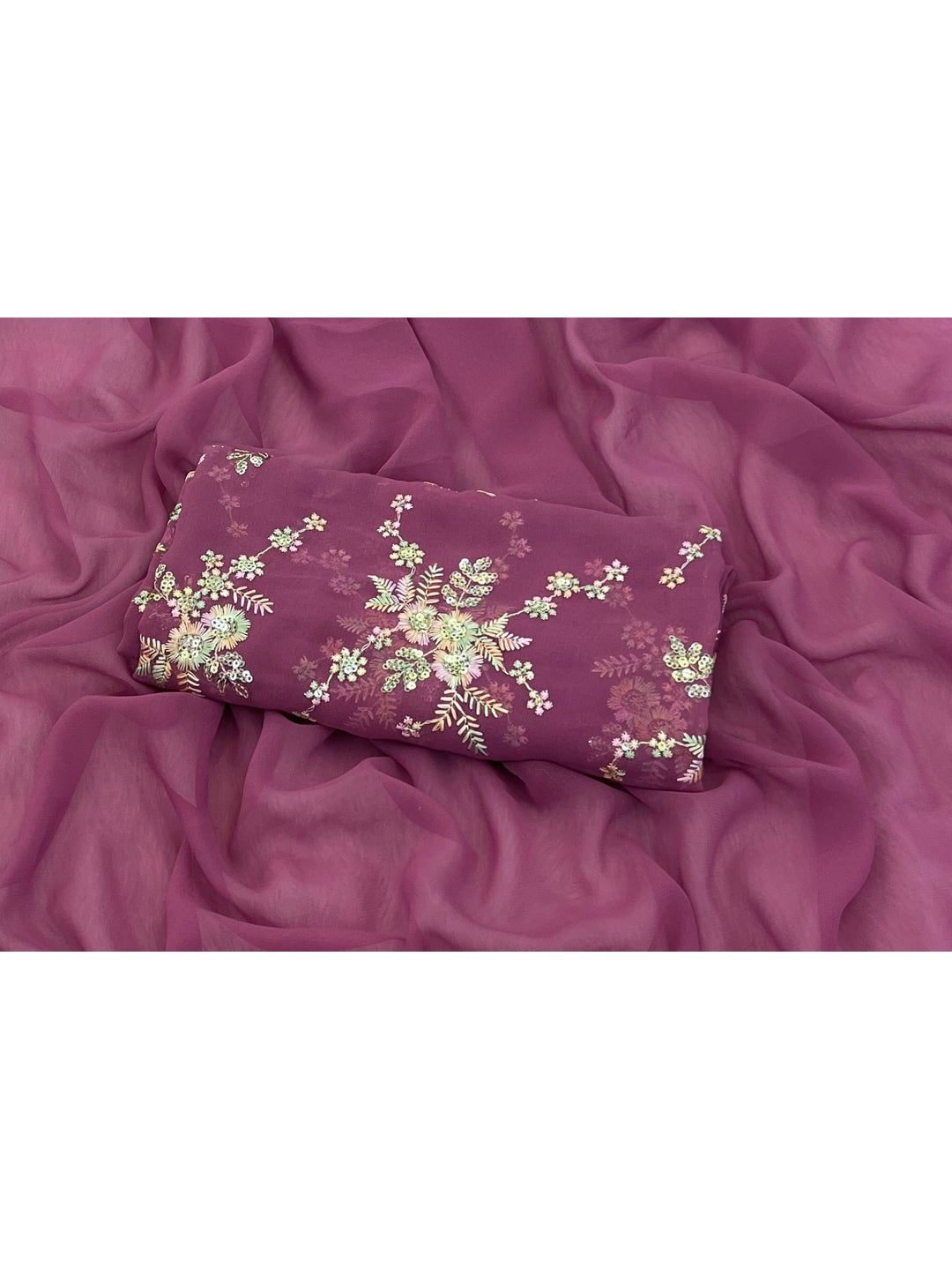 Peachmode Pink Georgette Saree With Embroidered Blouse - Image 5