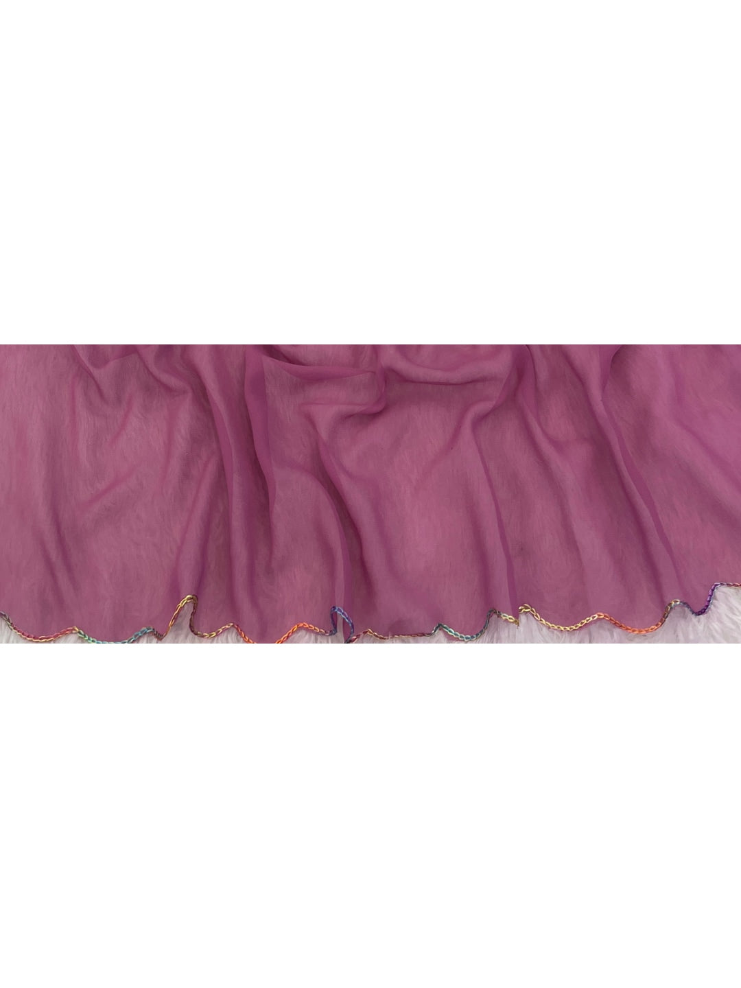 Peachmode Pink Georgette Saree With Embroidered Blouse - Image 6