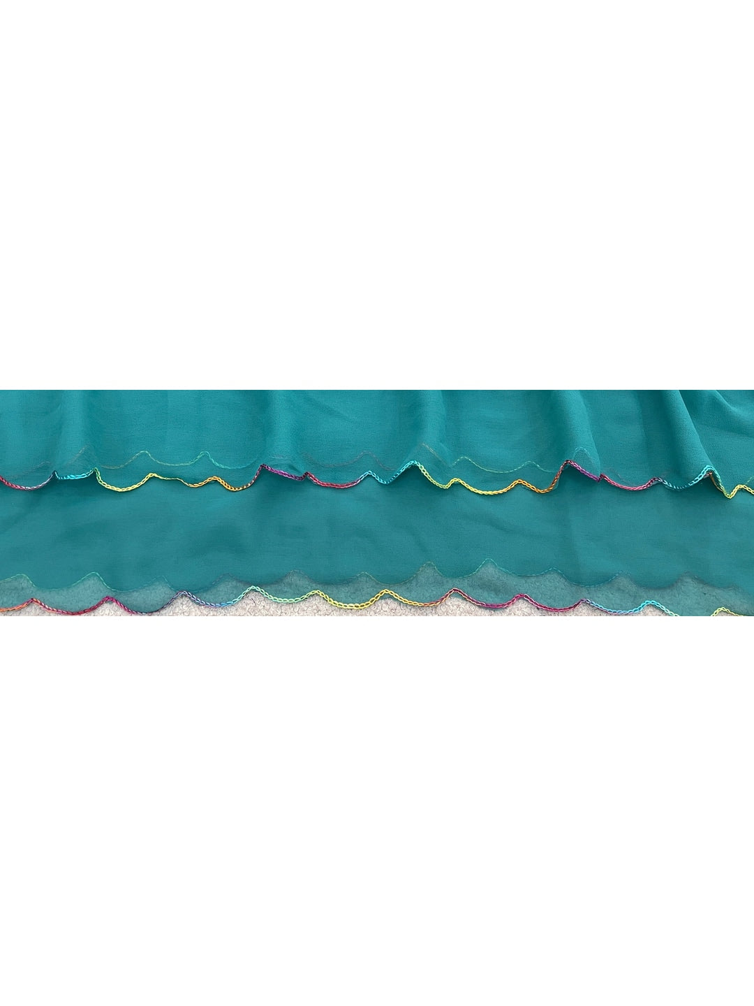 Peachmode Turquoise Georgette Saree With Embroidered Blouse - Image 4