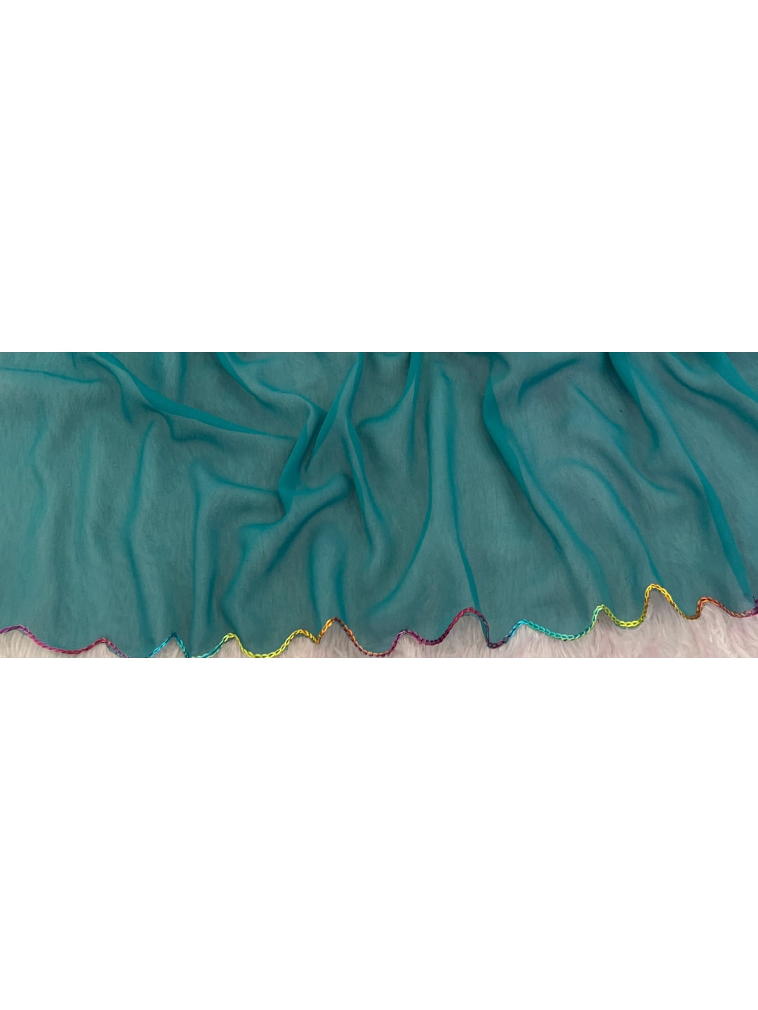 Peachmode Turquoise Georgette Saree With Embroidered Blouse - Image 6