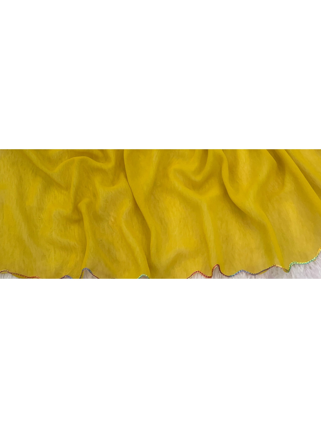 Peachmode Yellow Georgette Saree With Embroidered Blouse - Image 6